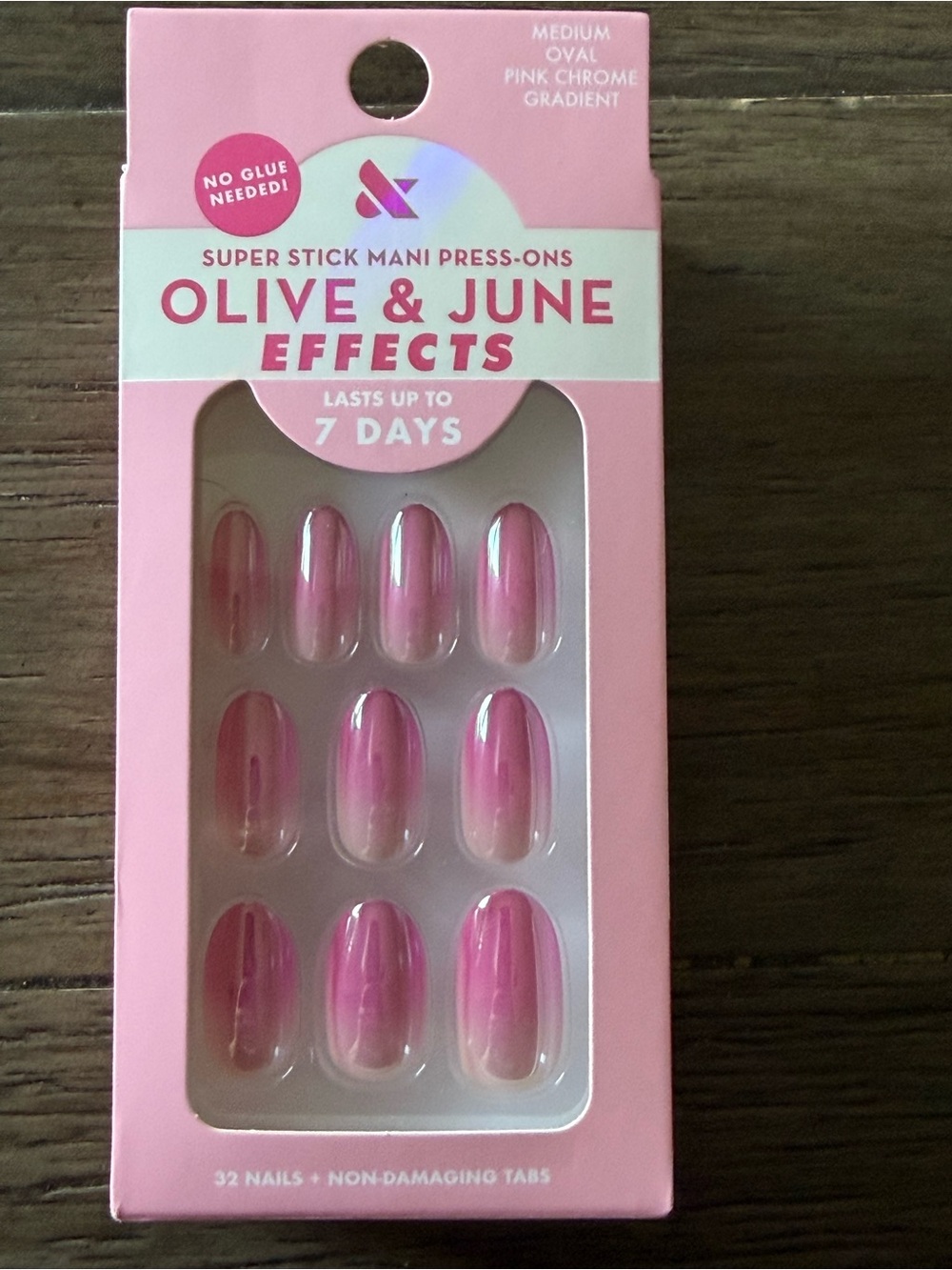 Olive & June Pink Chrome Gradient Press On Nails Medium Oval NWT